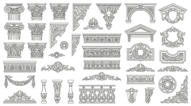 Architectural decorative elements and antique ornamental patterns for design and illustration projects