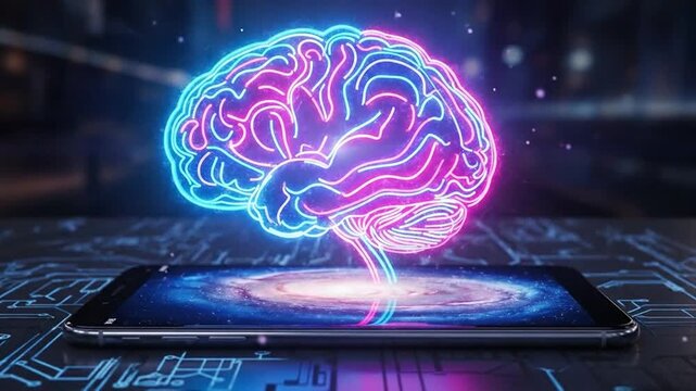 Artificial Intelligence Brain on Smartphone - Futuristic Technology Concept.