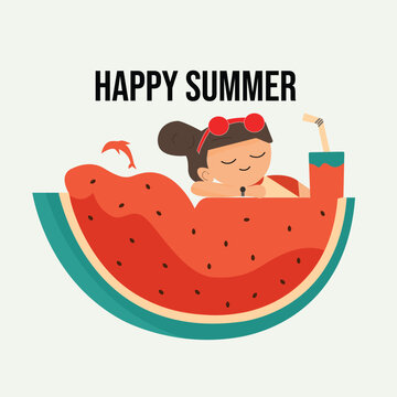 Summer Watermelon Vacation Illustration