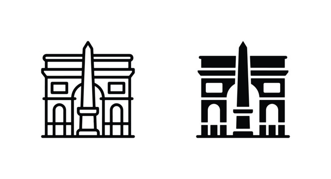 Arc de Triomphe Landmark Icons, Paris Monument Vector Set, Parisian Architecture Symbols, Travel Destination Graphics