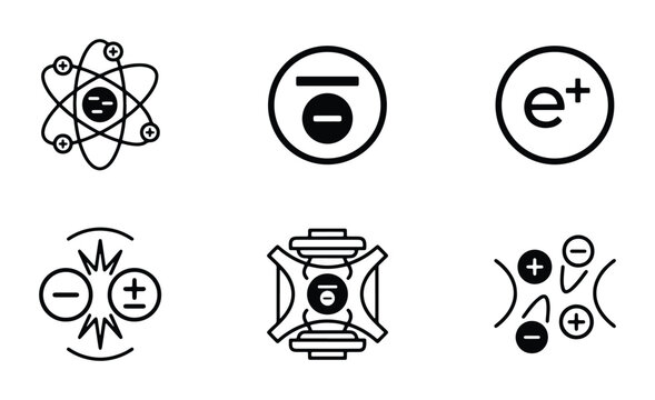 Atomic Structure Icons, Subatomic Particles, Electron Symbols, Physics Concepts, Science Education Graphics, Vector Set