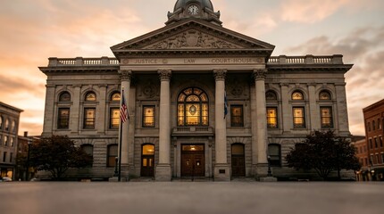 Obraz premium Grand Historic Courthouse Building at Sunset Time