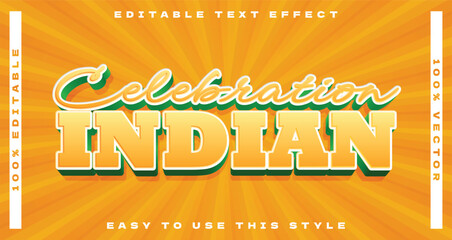 Celebration india style editable text effect with a vibrant orange and green color palette, striking typography for festive designs and graphic projects © habibi