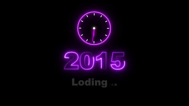 New year 2015 loading animation. Neon new year text animation. New year timer clock icon animation.