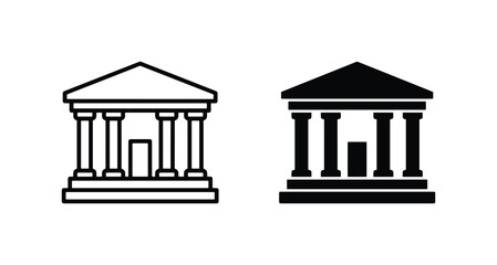 Obraz premium Classic Greek Temple Icons, Ancient Architecture Symbols, Government Building Outline and Silhouette, Educational Institution Graphics