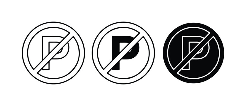 No Parking Signs, Prohibition Symbols, Traffic Regulation Icons, Vector Graphics for Urban Planning and Transportation