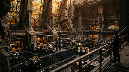 Fototapeta premium Sci-fi underground megalopolis concept art dramatic architecture