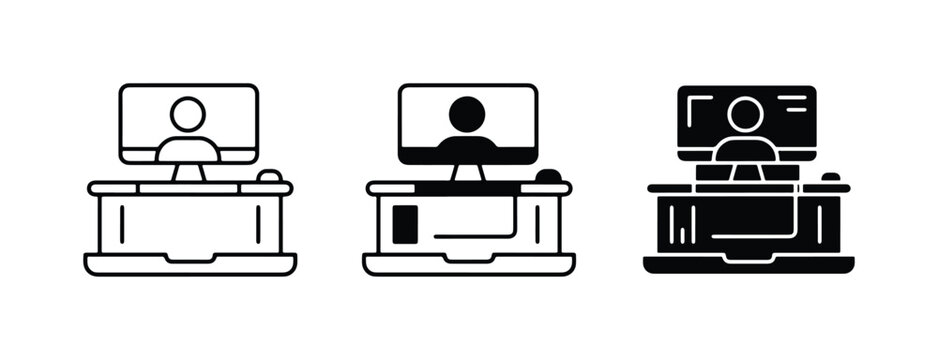 Computer Desk Icons, Workspace Setup Variations, Home Office and Remote Work Concepts