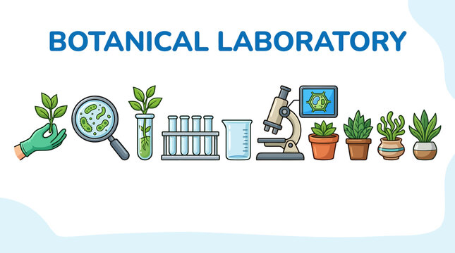 Botanical laboratory equipment and plants for scientific research and experiments