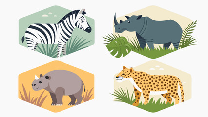 Zebra rhinoceros cheetah and bison animals. © Almas