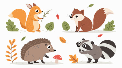 Fototapeta premium Cartoon forest animals illustration set.
