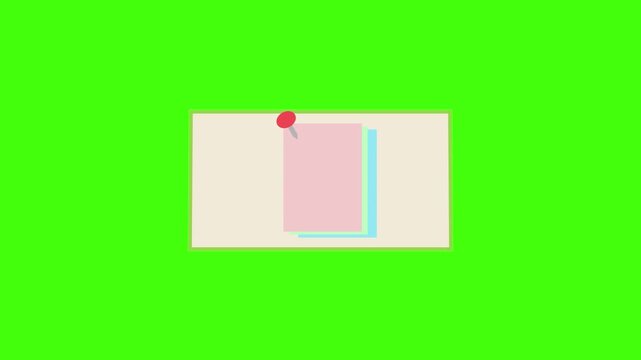 Animation of paper stuck to a board with a red pin. 4K resolution video concept.