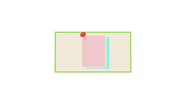 Animation of paper stuck to a board with a red pin. 4K resolution video concept.