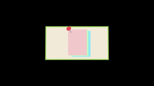 Animation of paper stuck to a board with a red pin. 4K resolution video concept.
