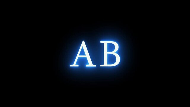 Letters ab glowing with blue neon light effect on black background animation