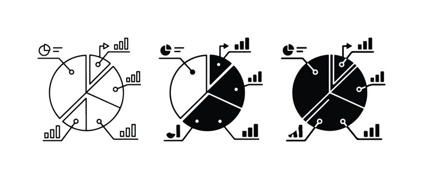 Pie Chart Infographic Elements, Data Visualization Icons, Business Analytics Set, Simple Black and White Graphics