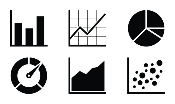 Data Visualization Icons: Bar, Line, Pie, Gauge, Area Charts & Scatter Plot Vector Set
