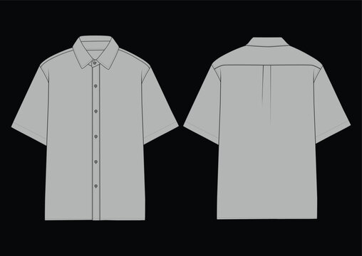 Short sleeve button up shirt mockup vector front and back views with button