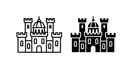Castle Icons, Fortress Vector Graphics, Medieval Architecture Symbols, Royal Palace Silhouettes © Saimon