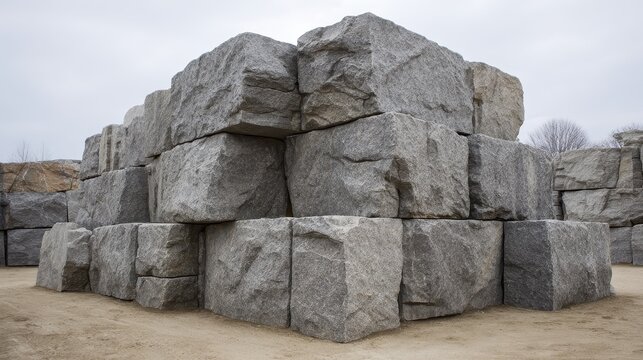 Stacked rough-hewn granite blocks showcasing natural stone construction materials