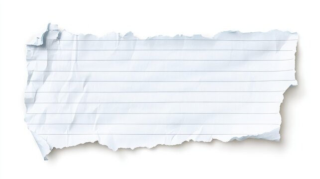 Torn lined sheet of paper isolated on white background for note design or creative projects with ripped edges and horizontal lines