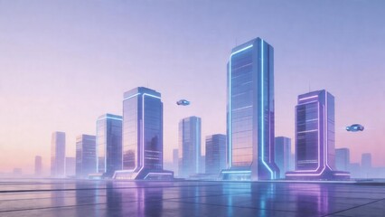 Fototapeta premium Futuristic cityscape with flying vehicles