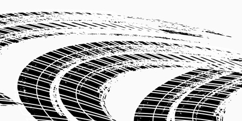 Tire treker background for rally, drift, motocross, offroad and other automotive and motorbike sports. Tire marks are black on a white background. vector © Andi