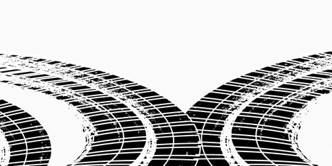 Tire treker background for rally, drift, motocross, offroad and other automotive and motorbike sports. Tire marks are black on a white background. vector © Andi