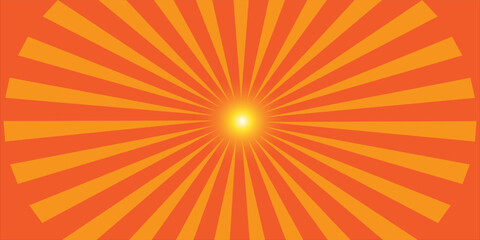 Obraz premium Abstract orange sunburst background with radial yellow sun rays and central glowing light effect