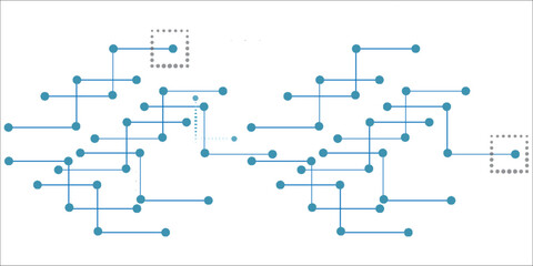 Obraz premium Abstract blue digital network lines with rounded corners and dots on a clean white background for technology