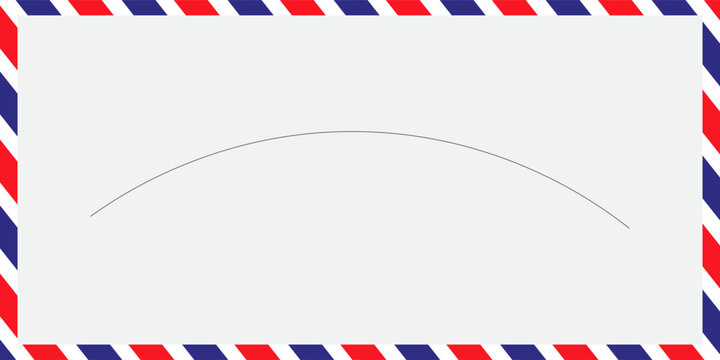 Vintage airmail postcard back template with diagonal blue and red stripe. Travel post card blank backside. Air mail envelope frame with postage place. Vector illustration isolated on white