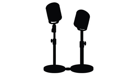 Two vintage microphones on stands black silhouette © Sogir