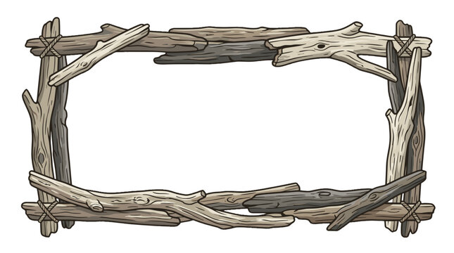 Rustic wooden frame made of natural logs for decoration or signage