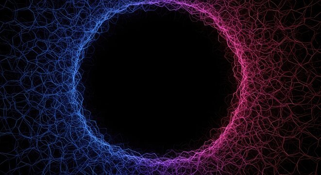 Abstract concept showing a complete halt in cognitive processes. A dark void replaces expected neural activity and complex thought patterns ,digital ,dark ,network