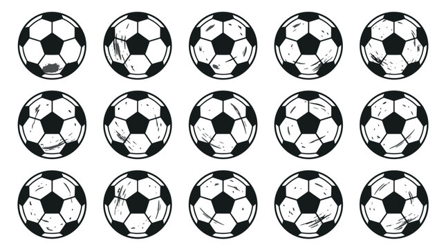 Collection of black and white soccer balls arranged in a grid pattern