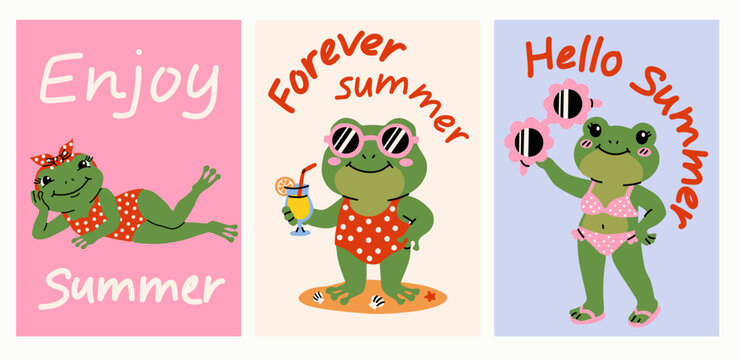 Colorful Summer Frog Typography Posters