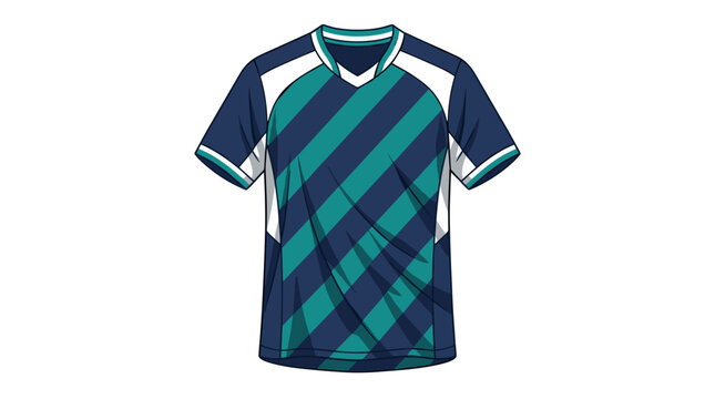 Sports jersey with blue and green diagonal stripe pattern