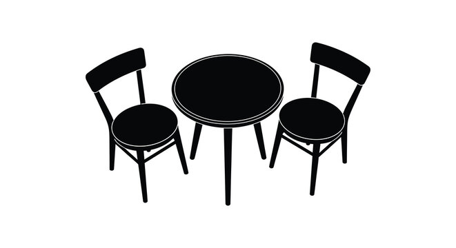 Table and chairs silhouette against a white background