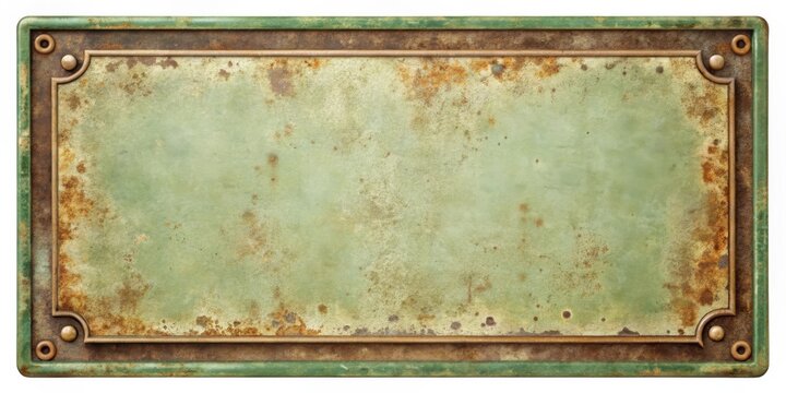 Rustic Weathered Metal Rectangular Plaque with Decorative Border and Rivets, Ideal for Vintage Designs and Retro Projects