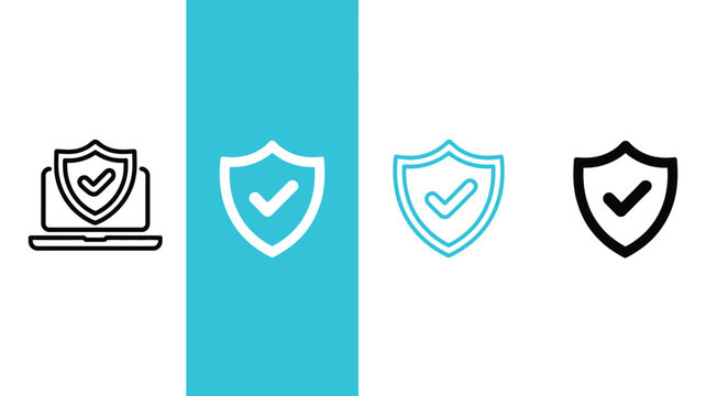Laptop with Shield vector icon for cybersecurity protection, password security and personal data safety system logo design.