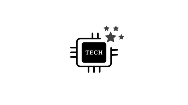 Black and white icon of a computer chip with tech text and sparkling stars on a white background artificial intelligence