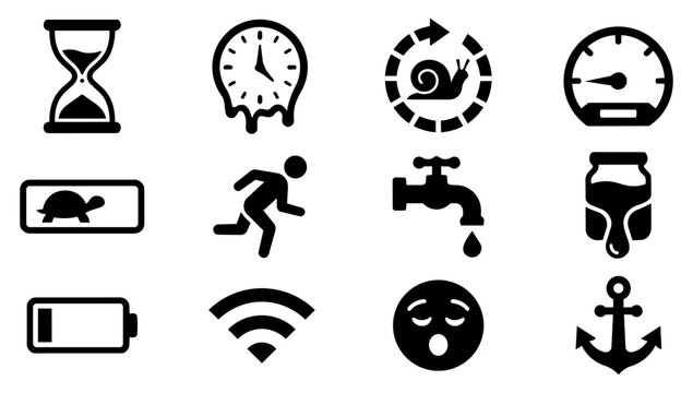 Slowness and Low Performance Concept Black Silhouette Icon Set