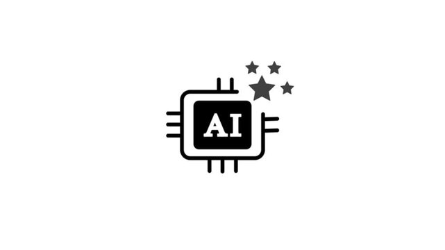 Black and white icon of a computer chip with AI text and sparkling stars on a white background artificial intelligence