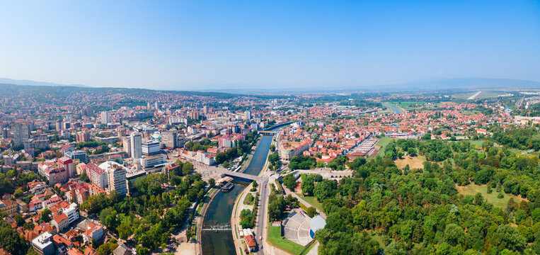Aerial view of Nis city and Nis Fortress in Serbia
