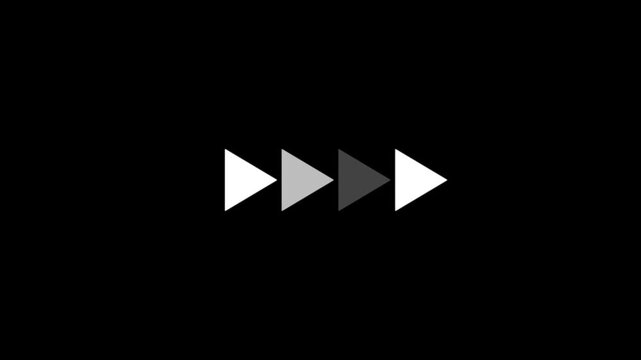 Fast forward white symbols icon symbol animation on black background. Fast forward sign moving forward