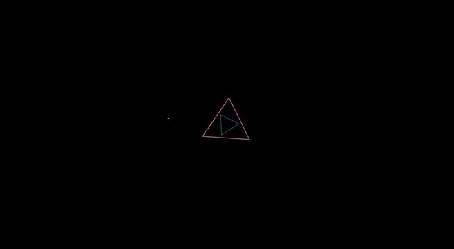 Neon triangle tunnel motion animation background, with pulsing geometric, light effects
