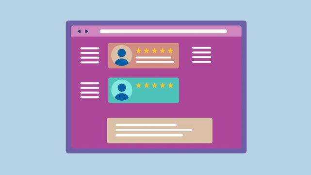 Browser User Interface with Star Ratings and Reviews 2d Animation with Alpha Matte