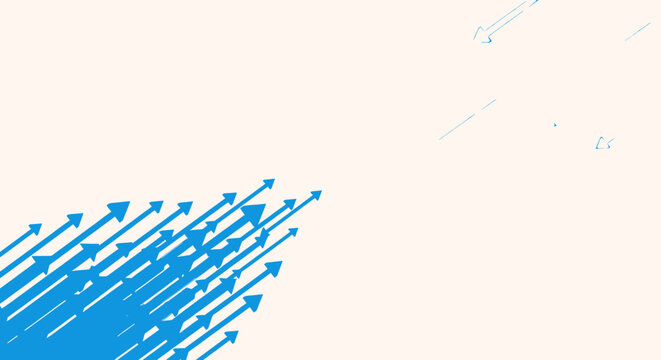 Abstract background with many blue arrows pointing in the same direction, business growth and success concept