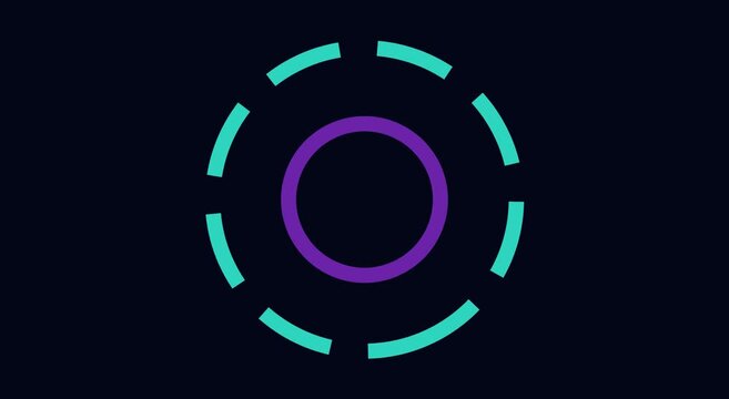 Rotating neon circle loading animation with pulsing cyan dashed ring animation