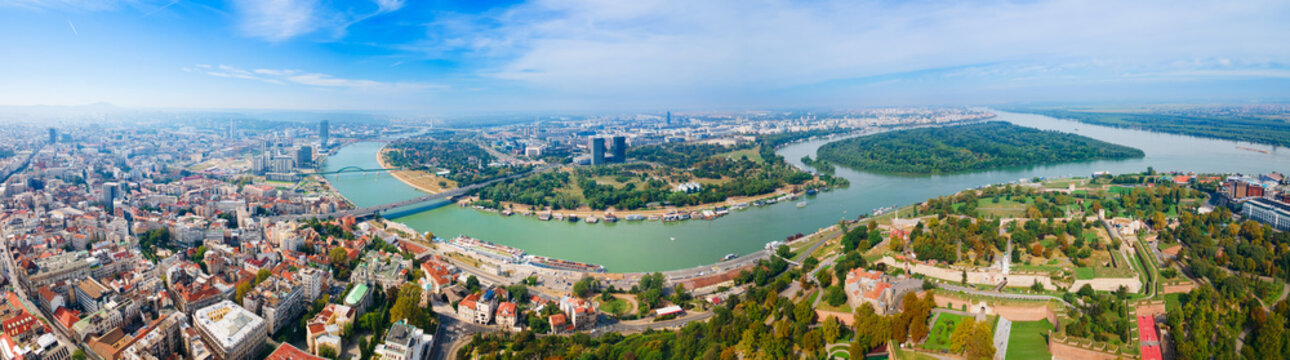 Aerial view of Kalemegdan Park and Belgrade Fortress in Serbia